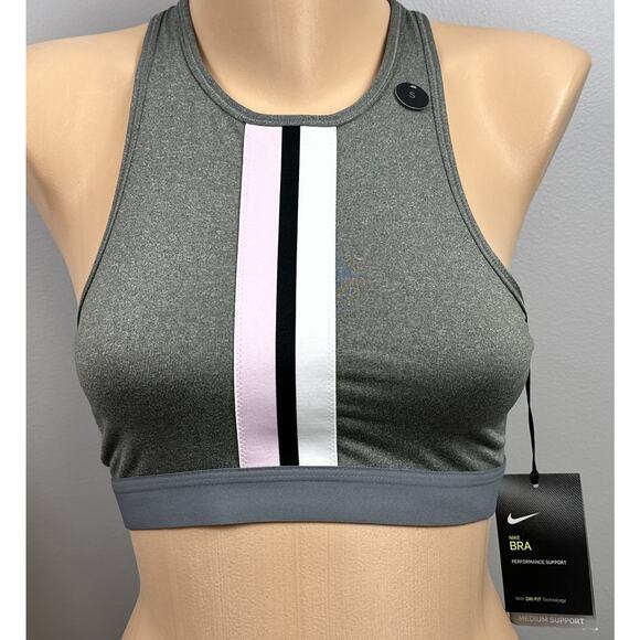 Nike Women Gym Elastic Sports Bra Size Small BV0646 Gray Pink Stripe New NWT - Picture 1 of 8